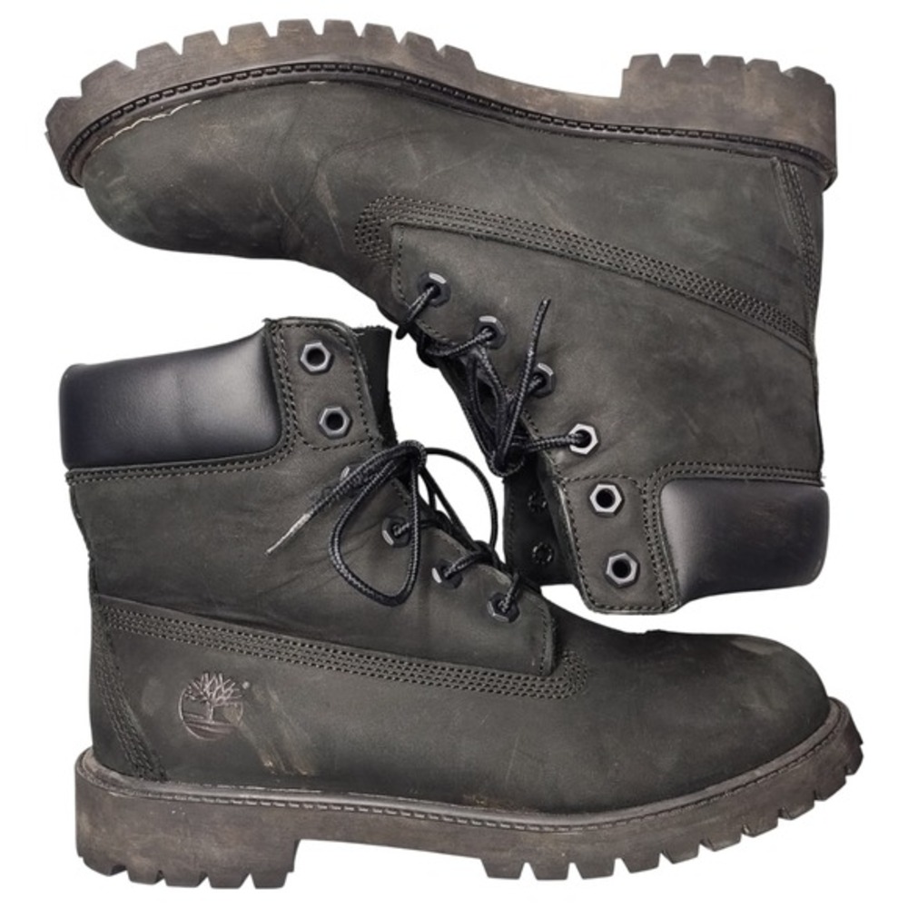 Timberland Junior Premium Boots Womens US 6.5M Black Leather Waterproof Lace Up